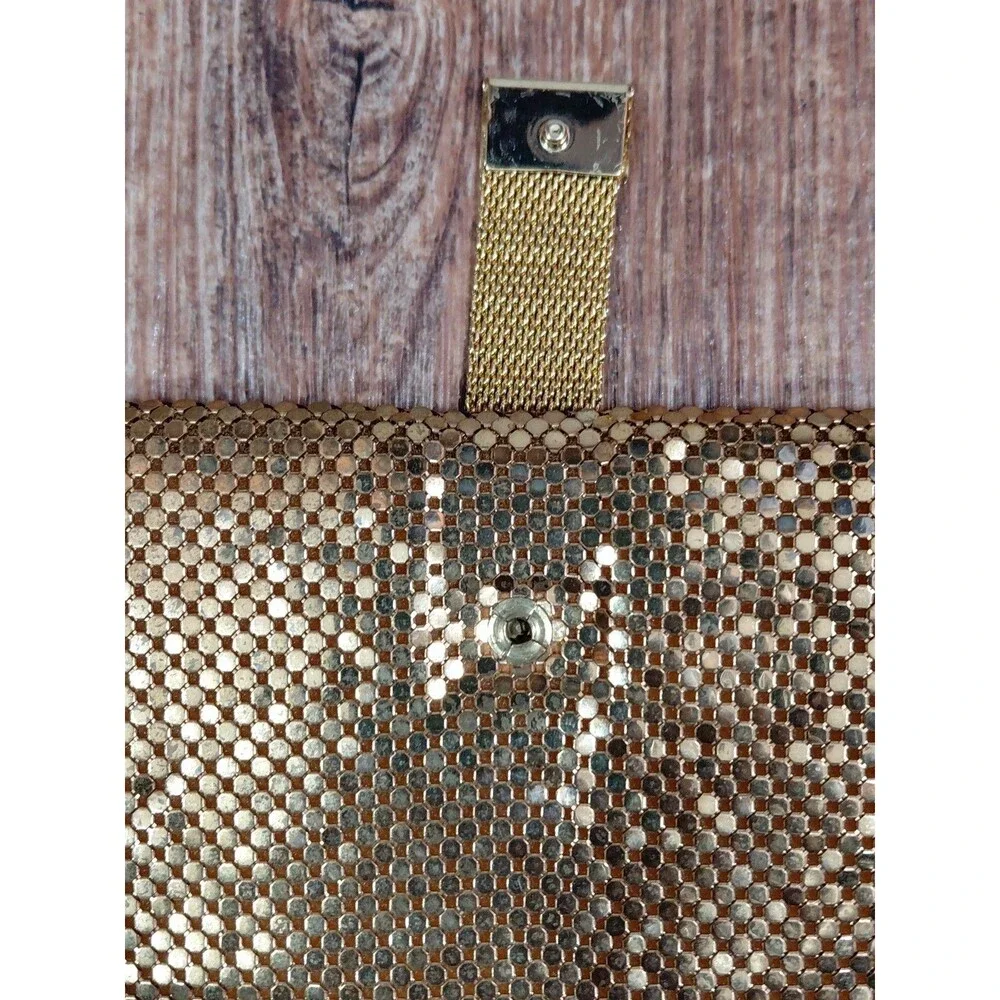 Vintage Whiting and Davis Gold Mesh Tri-Fold Checkbook Bilfold Clutch Metallic